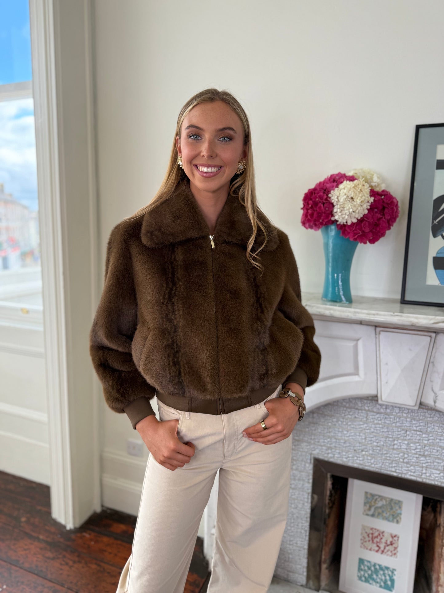 Iblues Kartal Faux Fur Brown Bomber Jacket