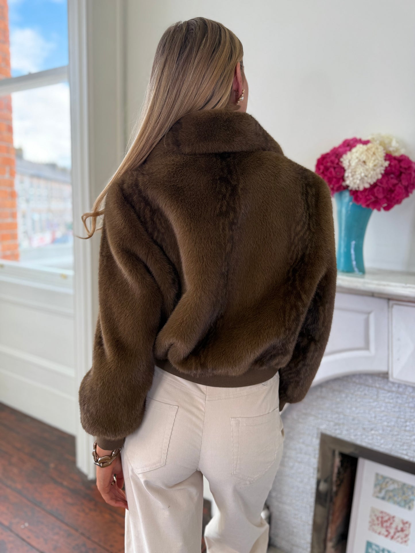 Iblues Kartal Faux Fur Brown Bomber Jacket