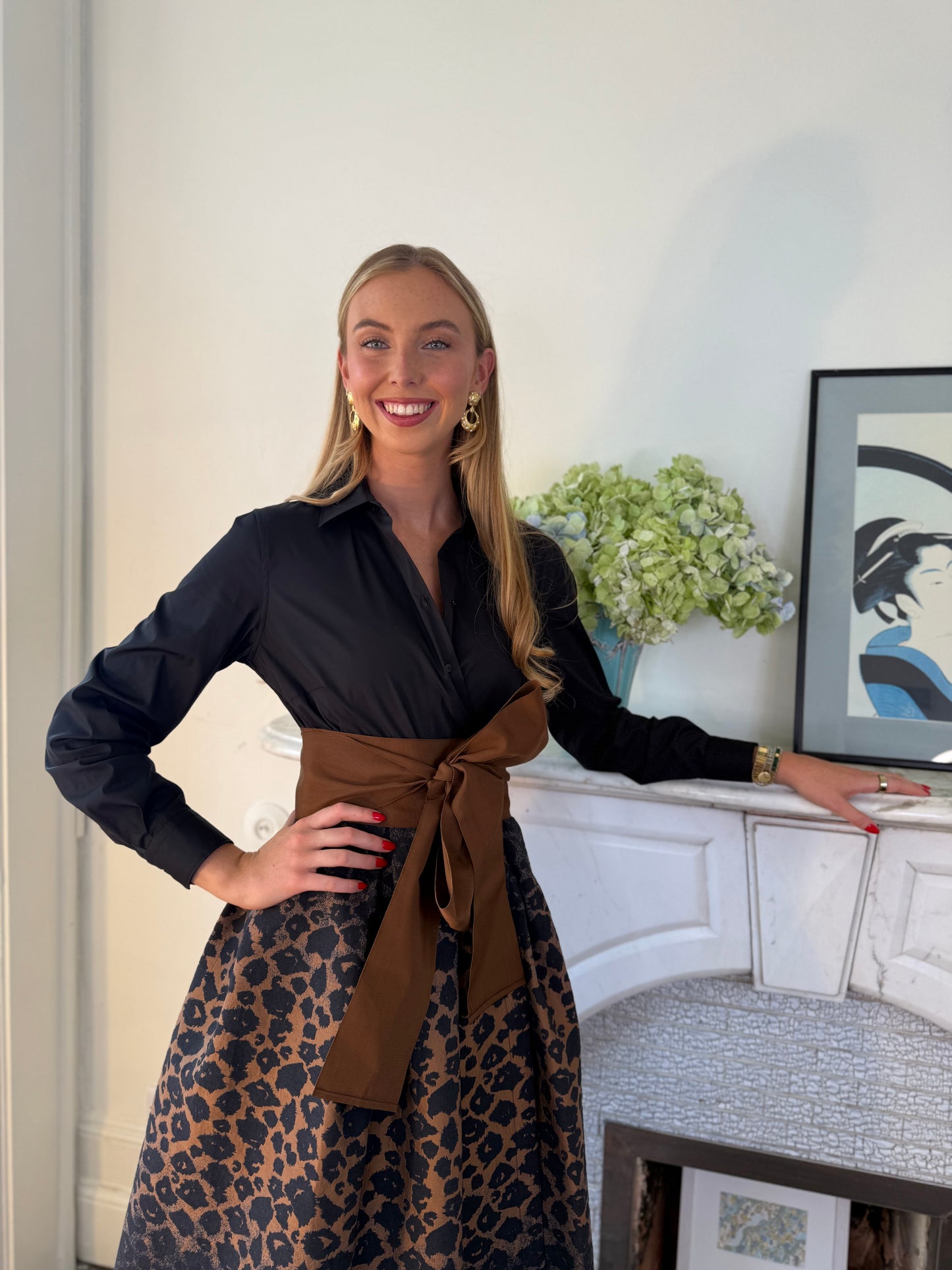 Sara Roka Black and Bronze Animalier Shirt Dress