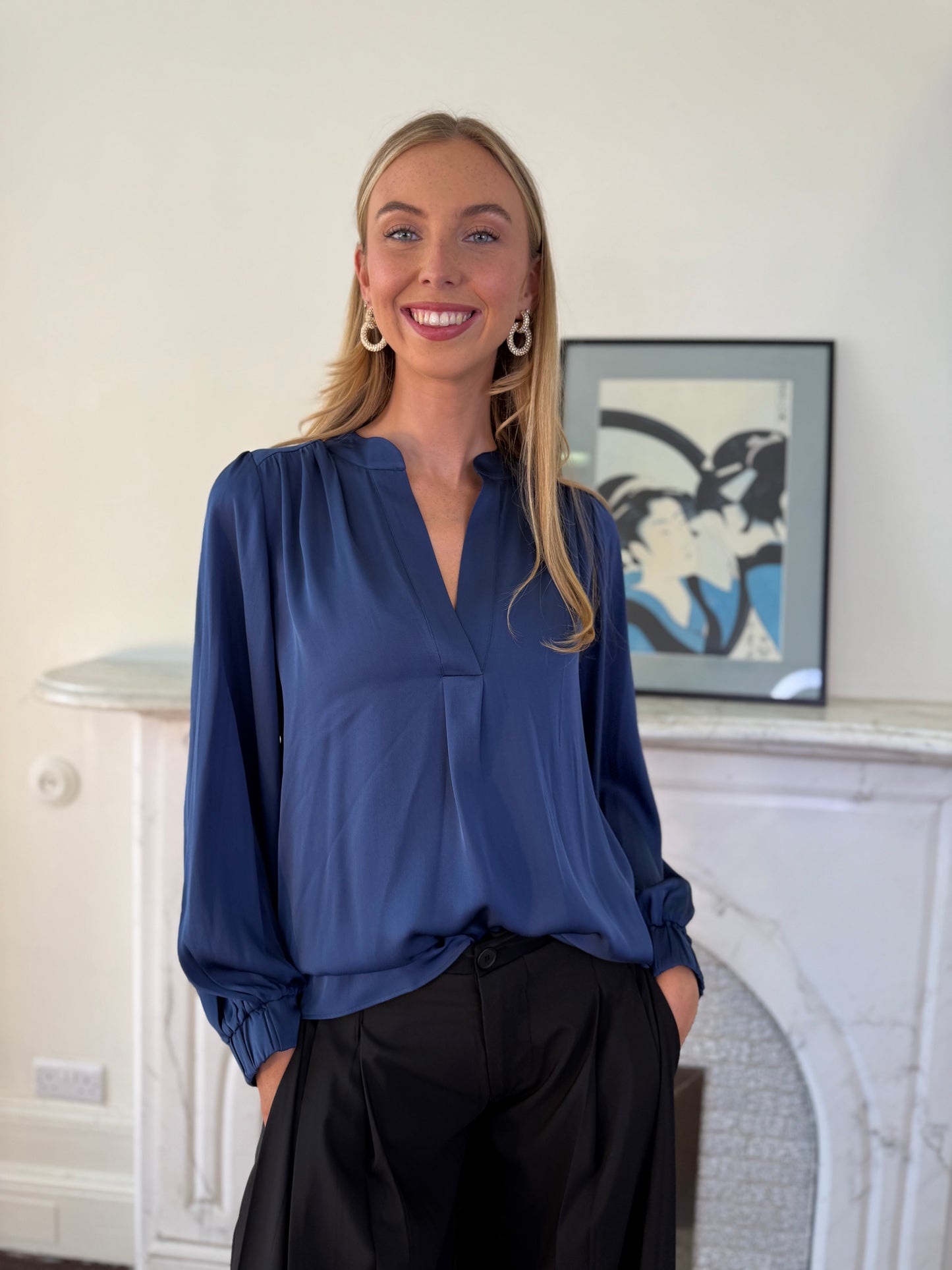 Silk95five Madras Blouse in Midnight
