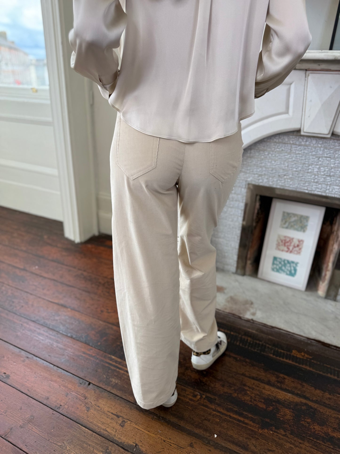 Rosso35 Cream Cotton Wide Leg Trousers