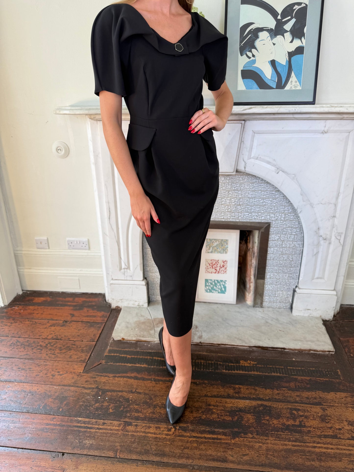 Kameya Black Fitted Dress with Tuck Detail
