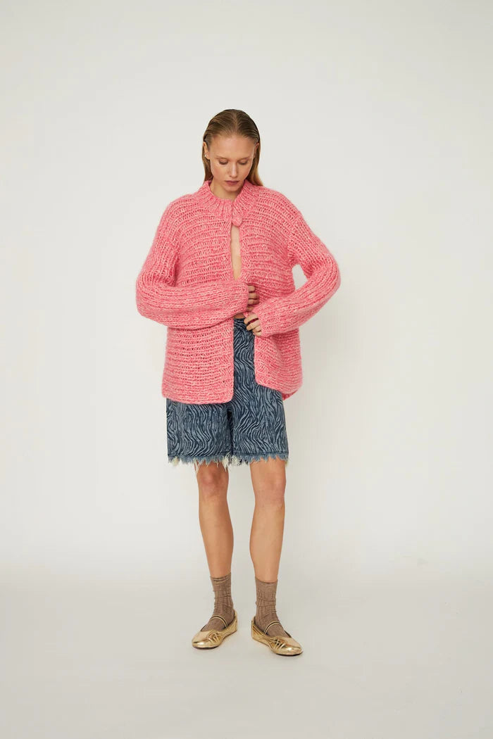 Dawnxdare Barker Long Cardigan-Super Pink