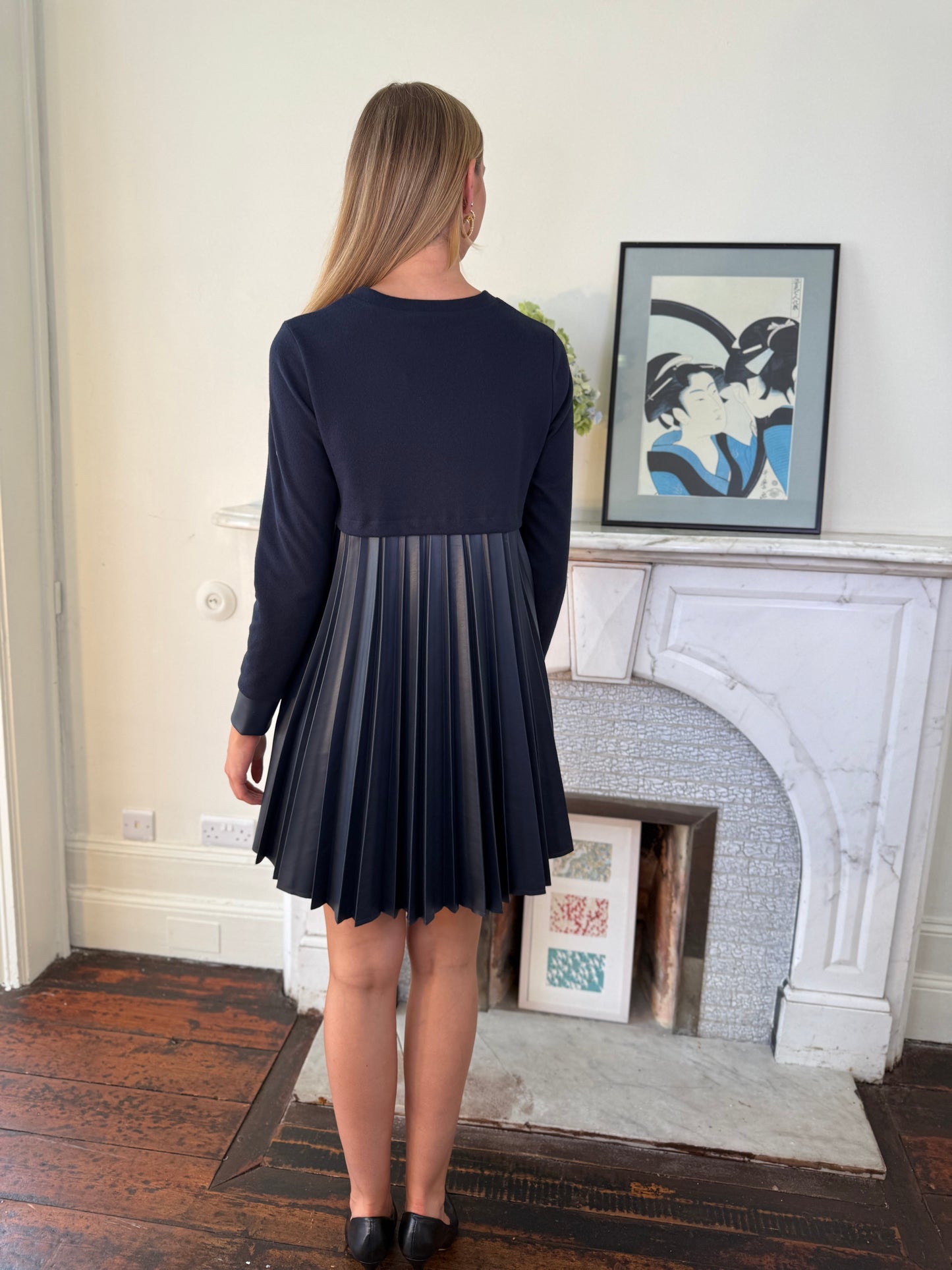 Beatrice B Dark Sapphire Jersey Tunic Dress with Pleated Detail