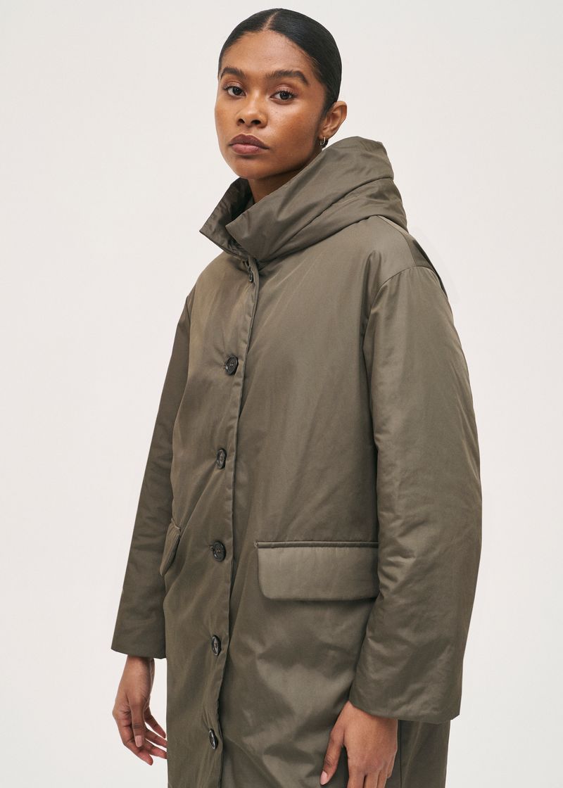 Rosso35 Army Green Quilted Coat with Hood