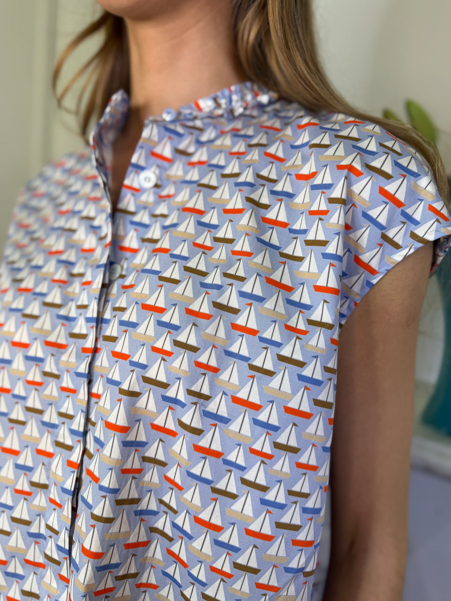 Caliban Sailboat Print Sleeveless Shirt
