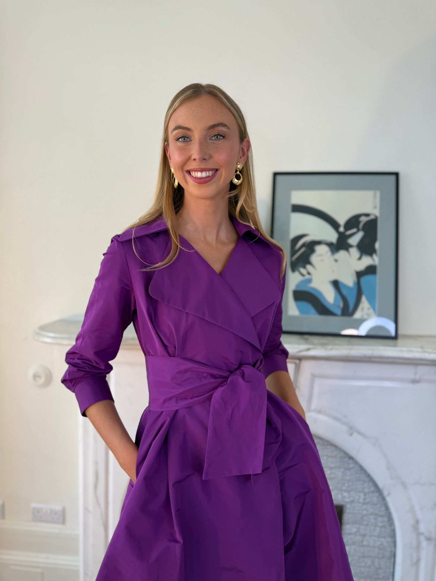 Moskada Purple Taffeta Wrap Dress with Belt