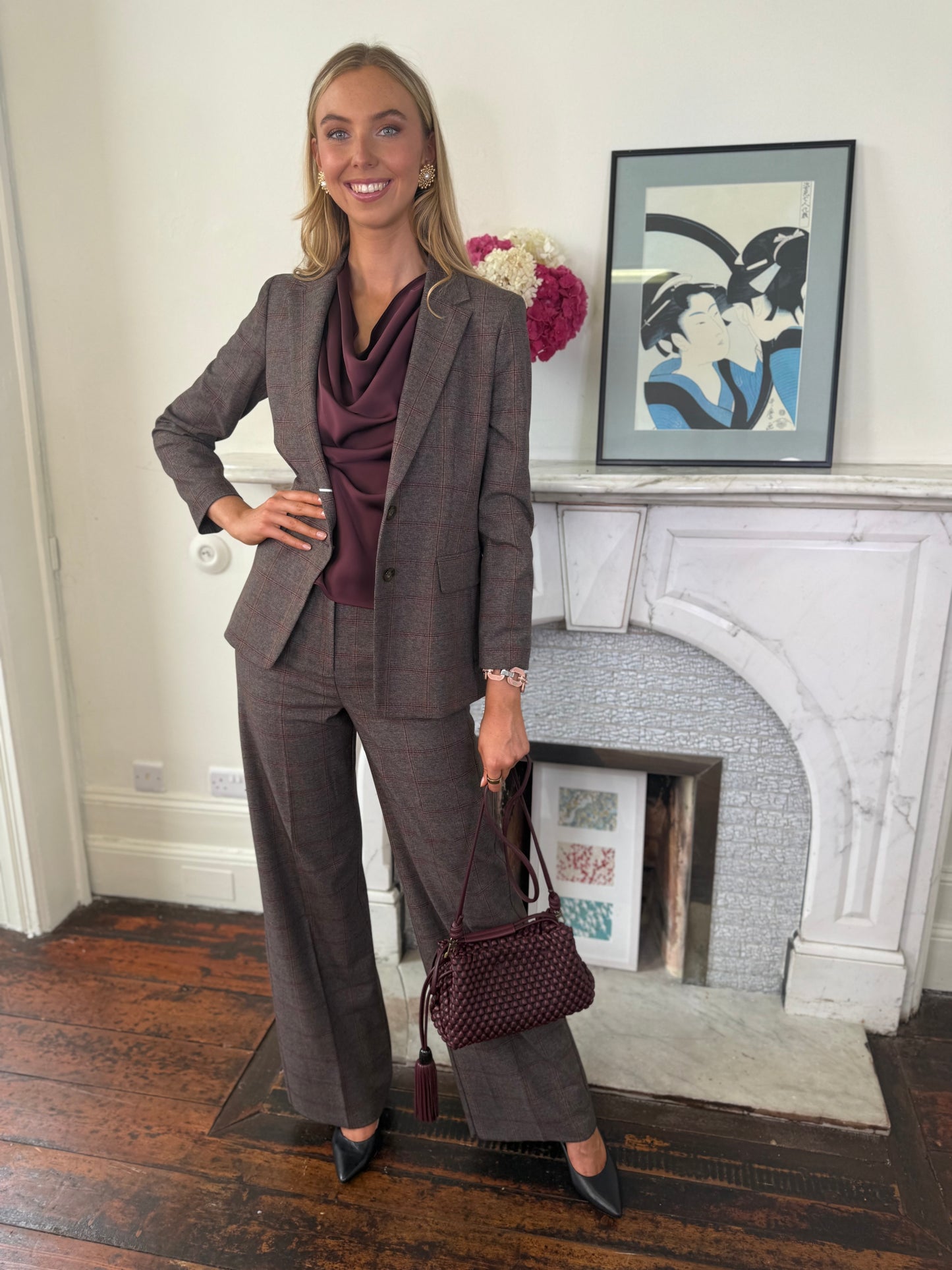 Iblues Check Brown Twill Tailored Trousers
