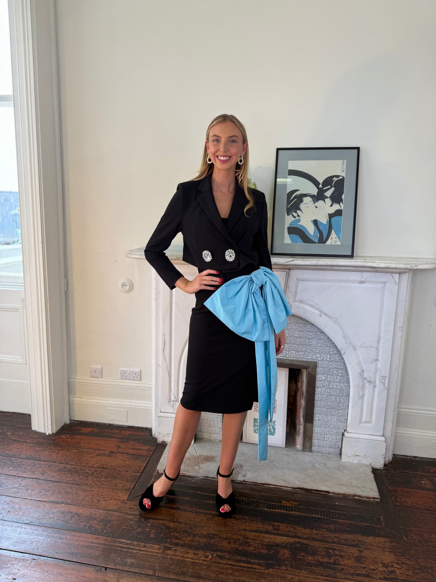 Moskada Black Short Jacket with Diamante Button Detail