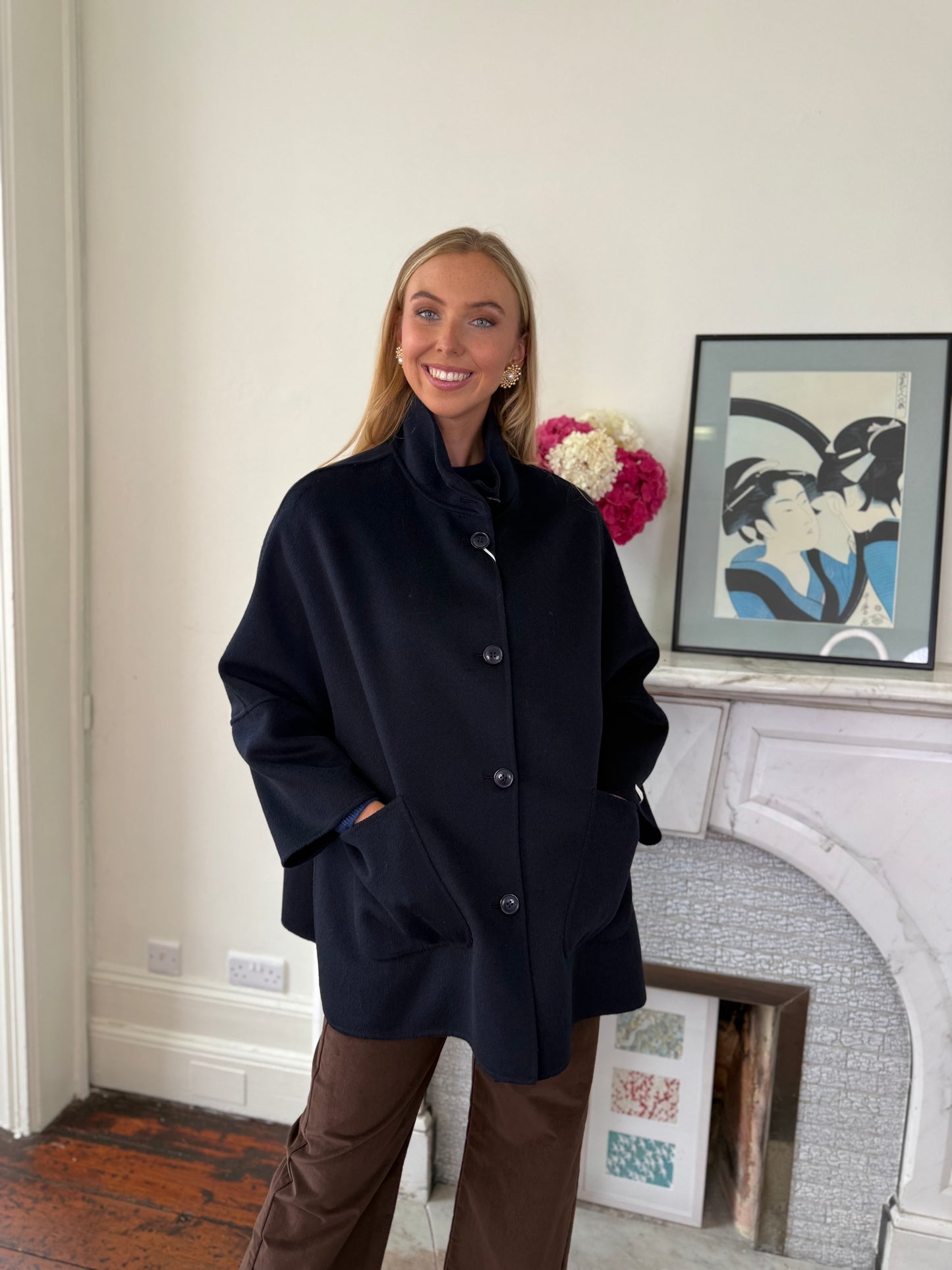 Iblues Brunner Double Faced Wool Car Coat in Navy