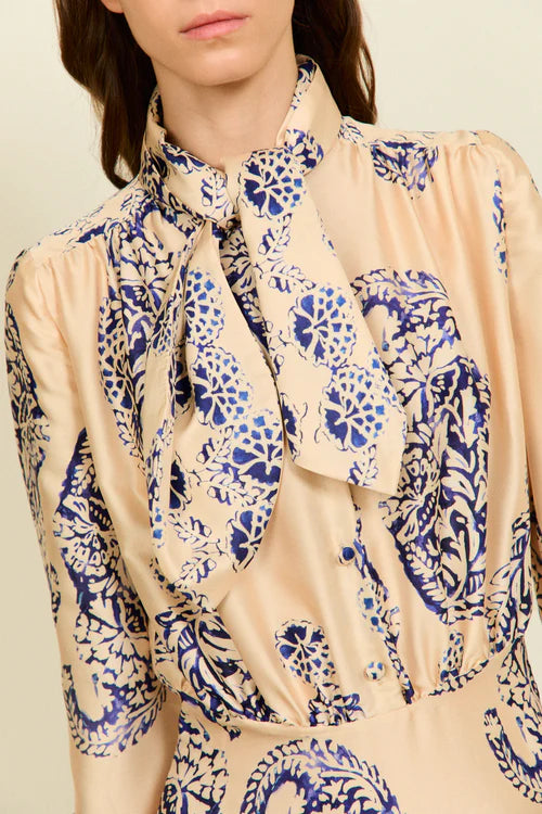 Phillipa 1970 Catalina Cream And Blue Print Dress