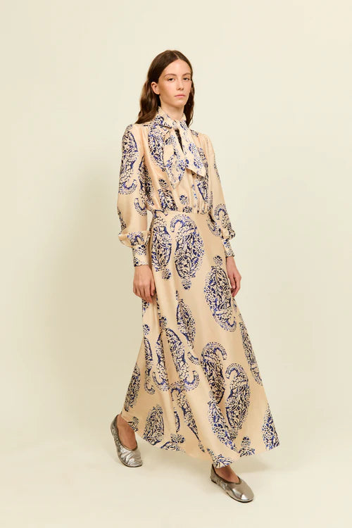 Phillipa 1970 Catalina Cream And Blue Print Dress