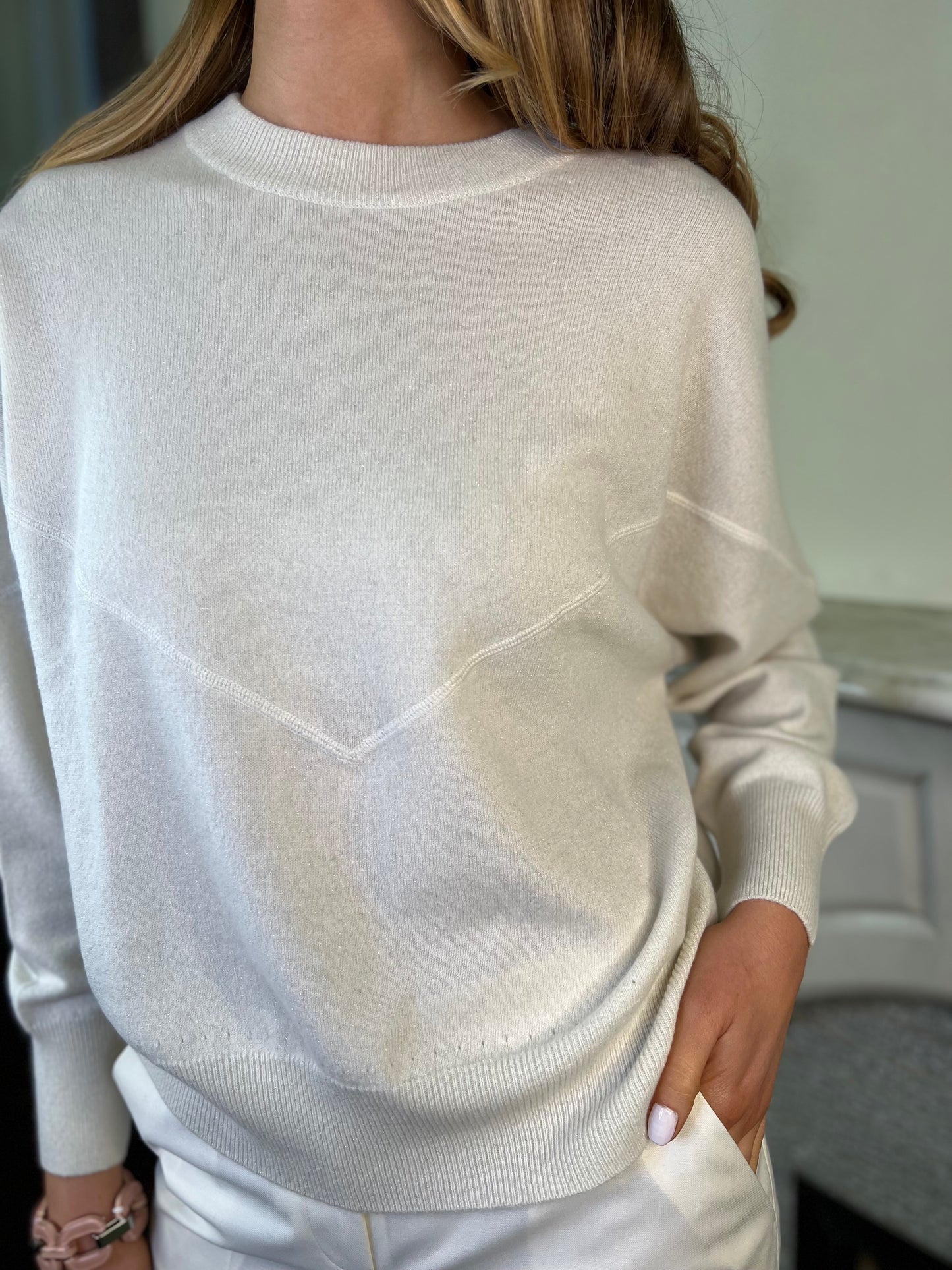 Farah Cashmere/Lurex Sweater in Pearled Ivory