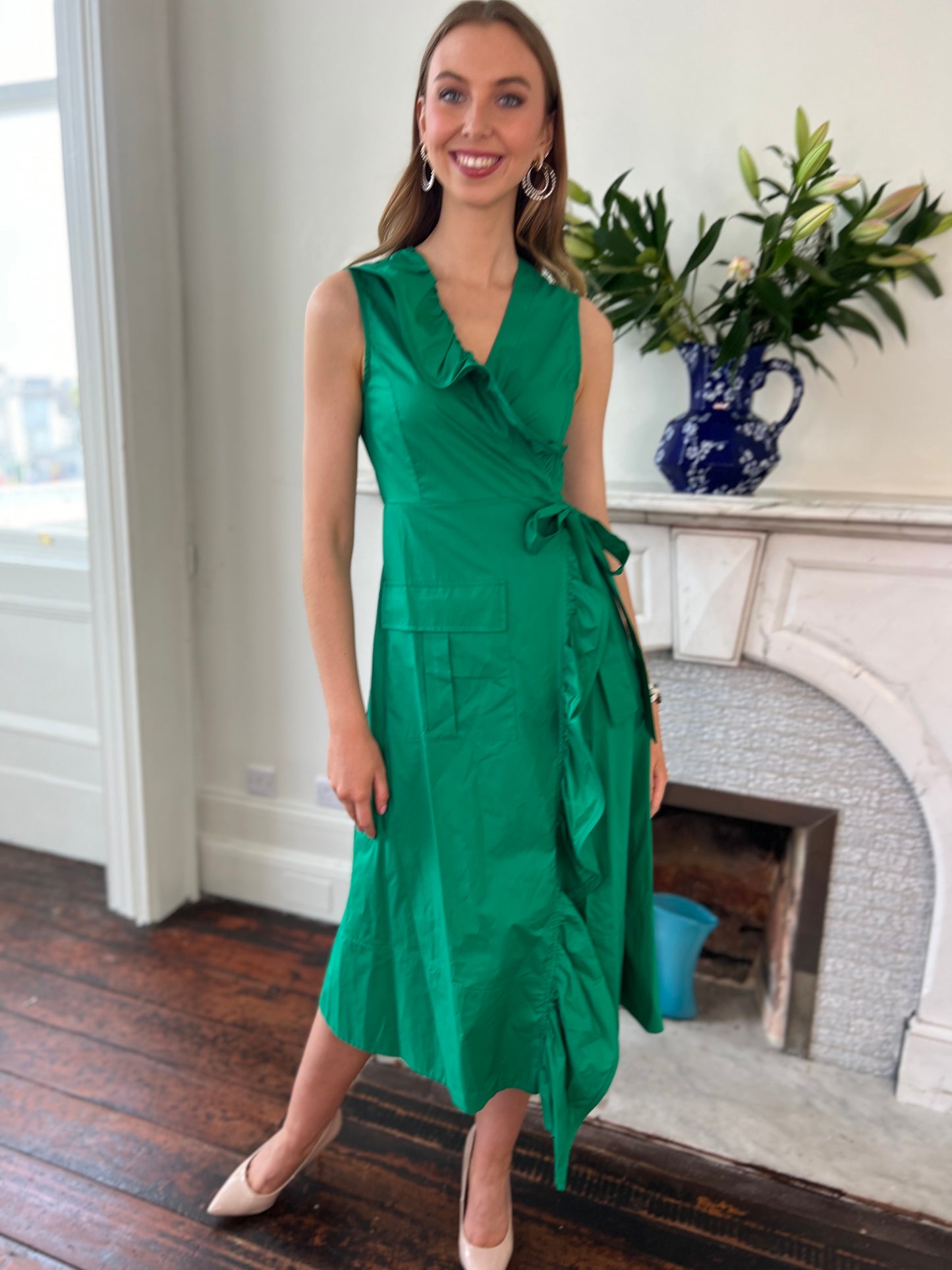 Emerald Green Sleeveless Wrap Dress
