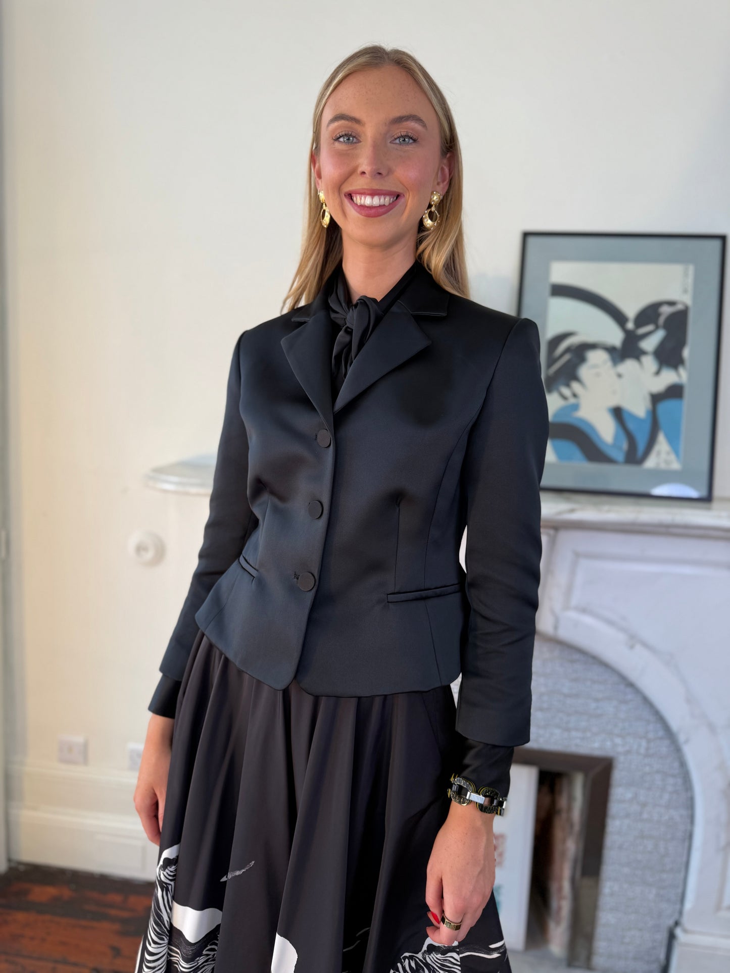Sara Roka Black Satin Fitted Jacket