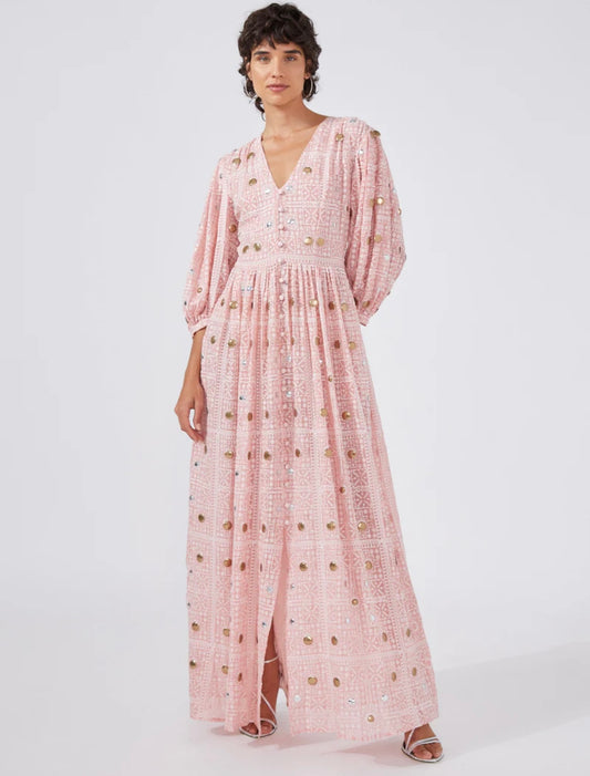 Gitana Embroidered Viscose Volume Maxi Dress