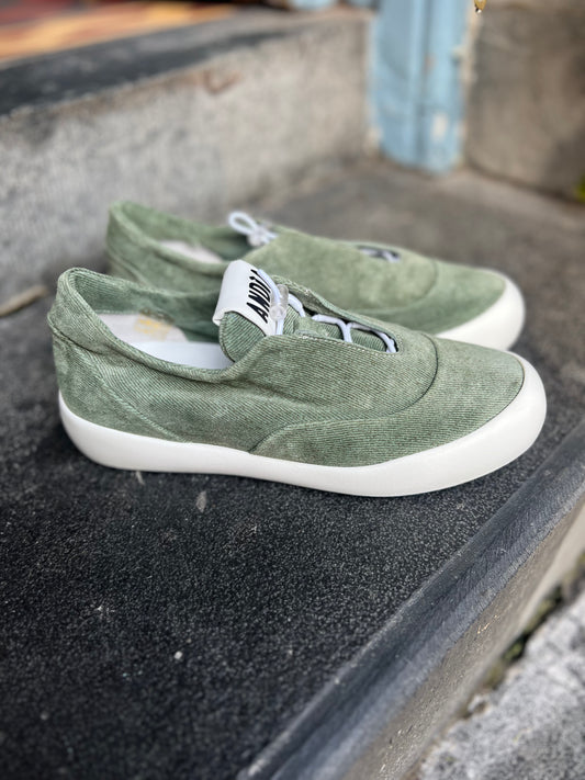 Nina Suede Denim Military Trainers with White Sole