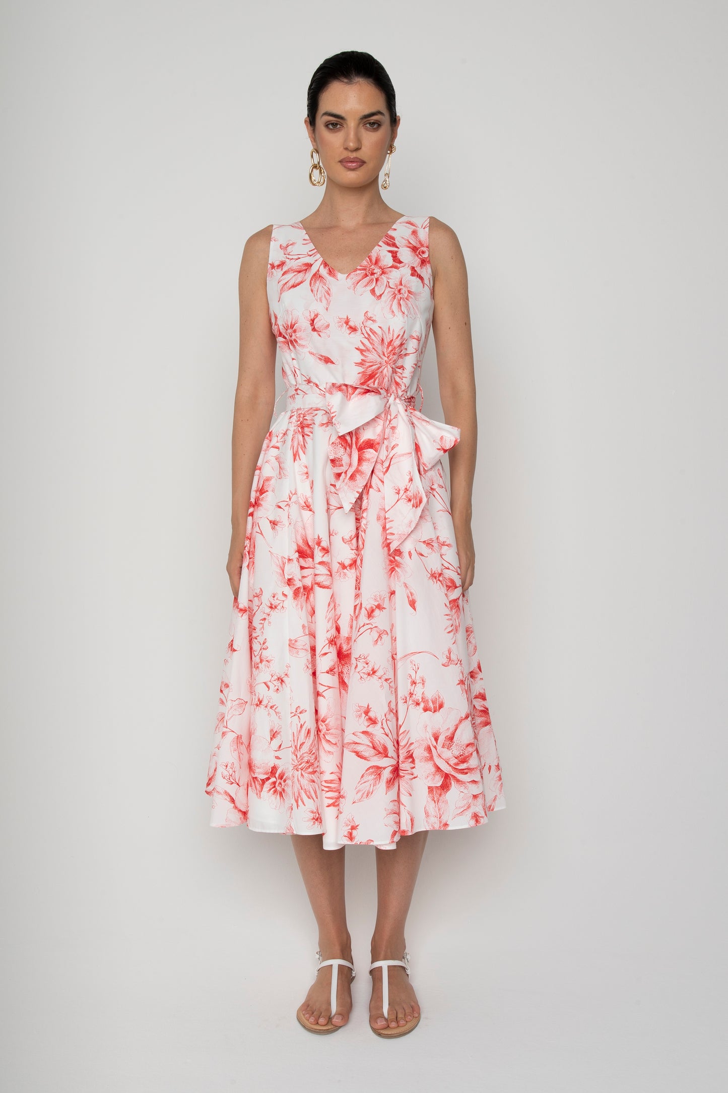 Sleeveless Coral Floral Print Dress