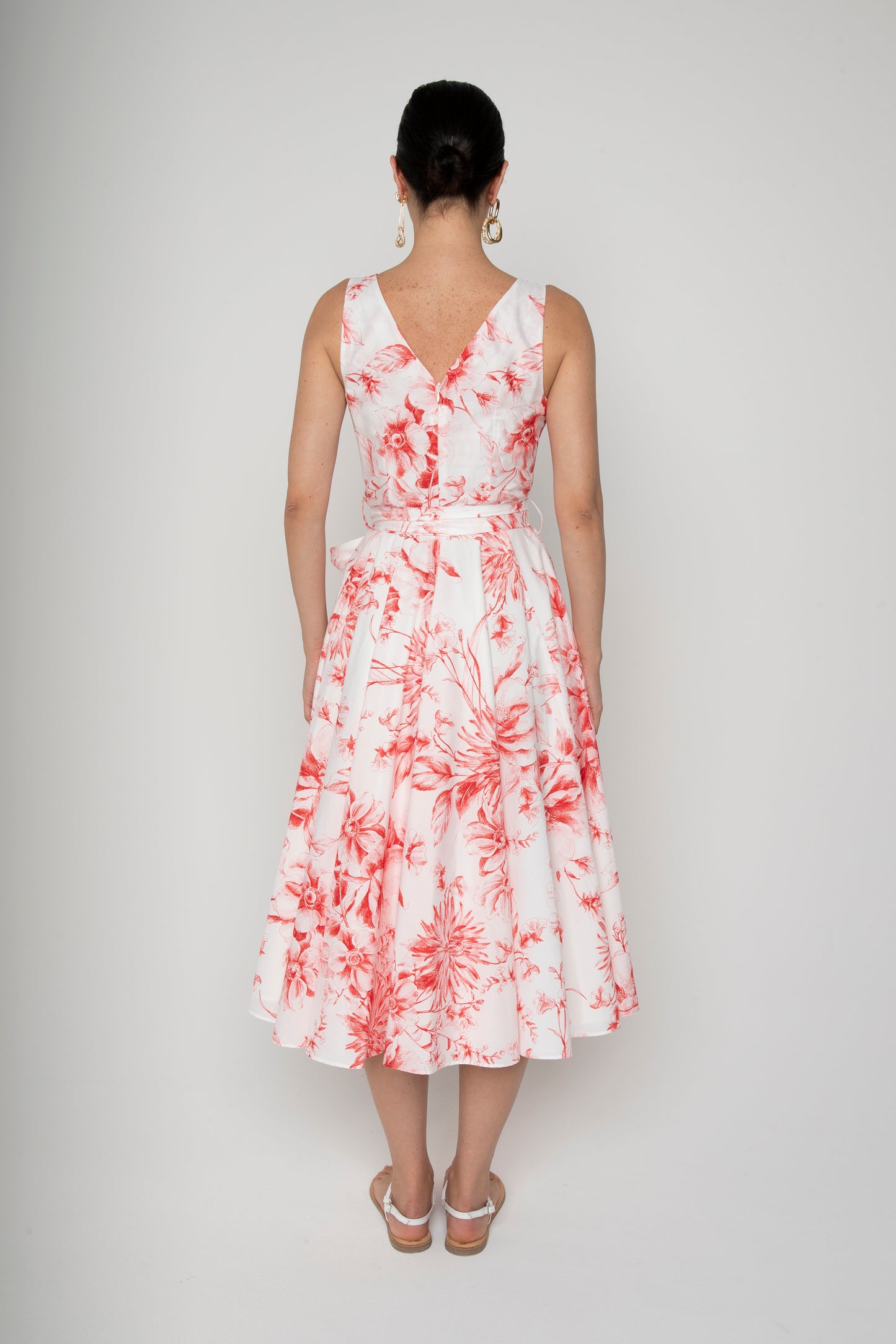 Sleeveless Coral Floral Print Dress