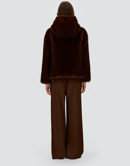 Herno Faux Fur Chocolate Brown Bomber Jacket with Hood