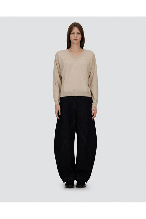 Herno Fine Knit V Neck With Rhinestones Jumper