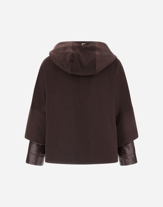 Herno Rich Chocolate Brown 100% Cashmere Jacket with Hood with Quilted Insert