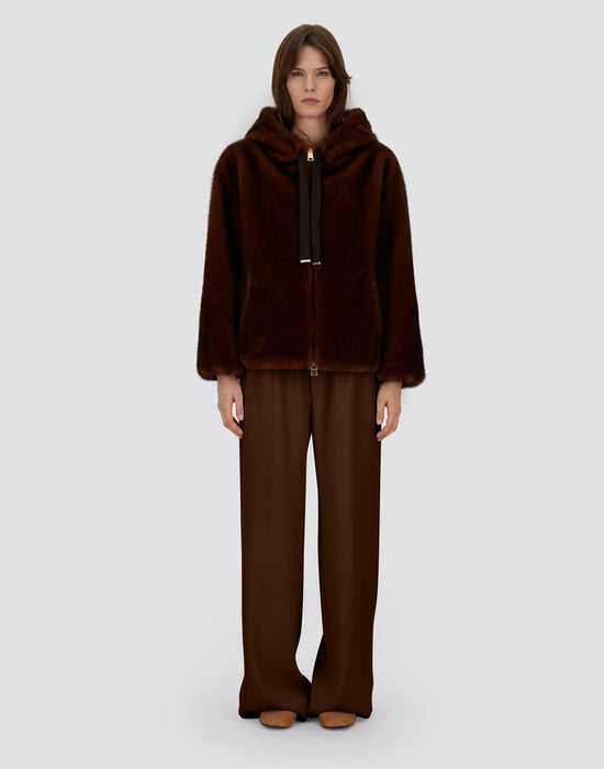 Herno Faux Fur Chocolate Brown Bomber Jacket with Hood