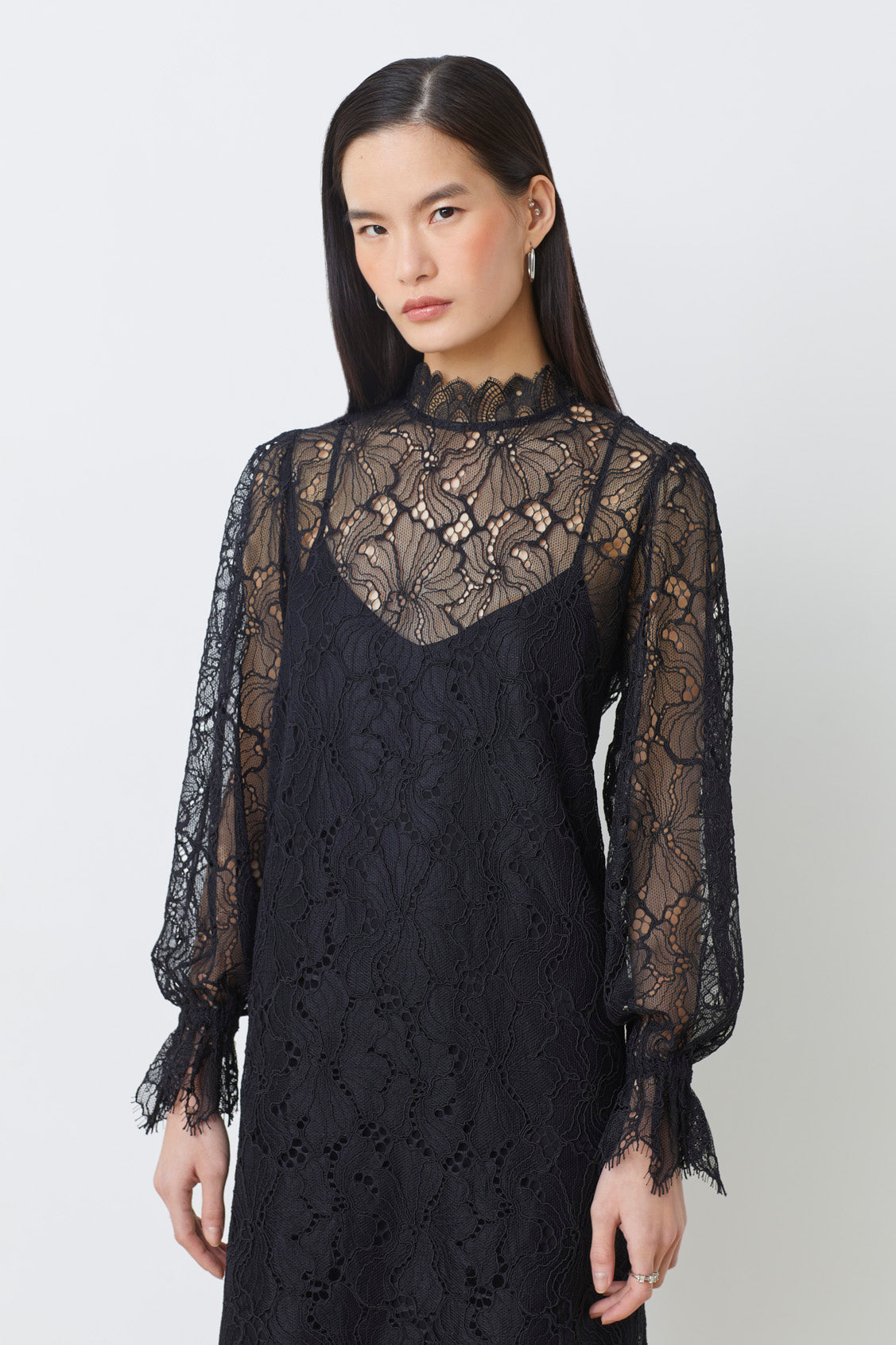 Suncoo Cara Black Lace Shift Dress