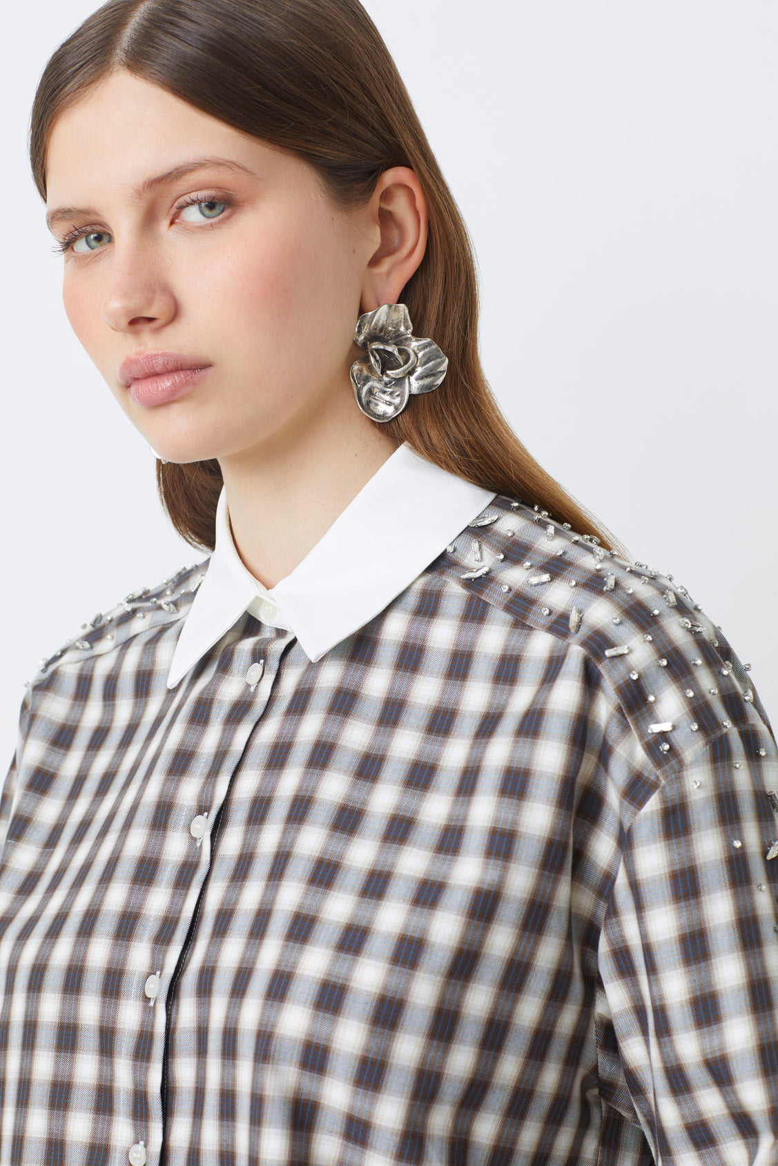 Suncoo Luigi Brown Check Shirt with White Collar