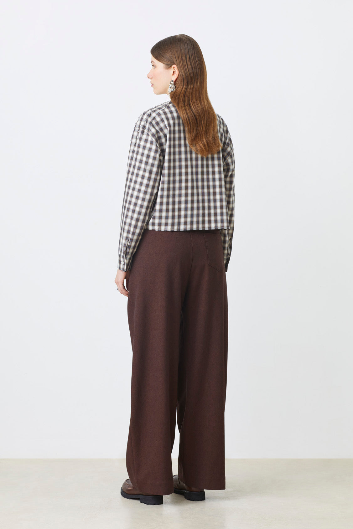 Suncoo Luigi Brown Check Shirt with White Collar