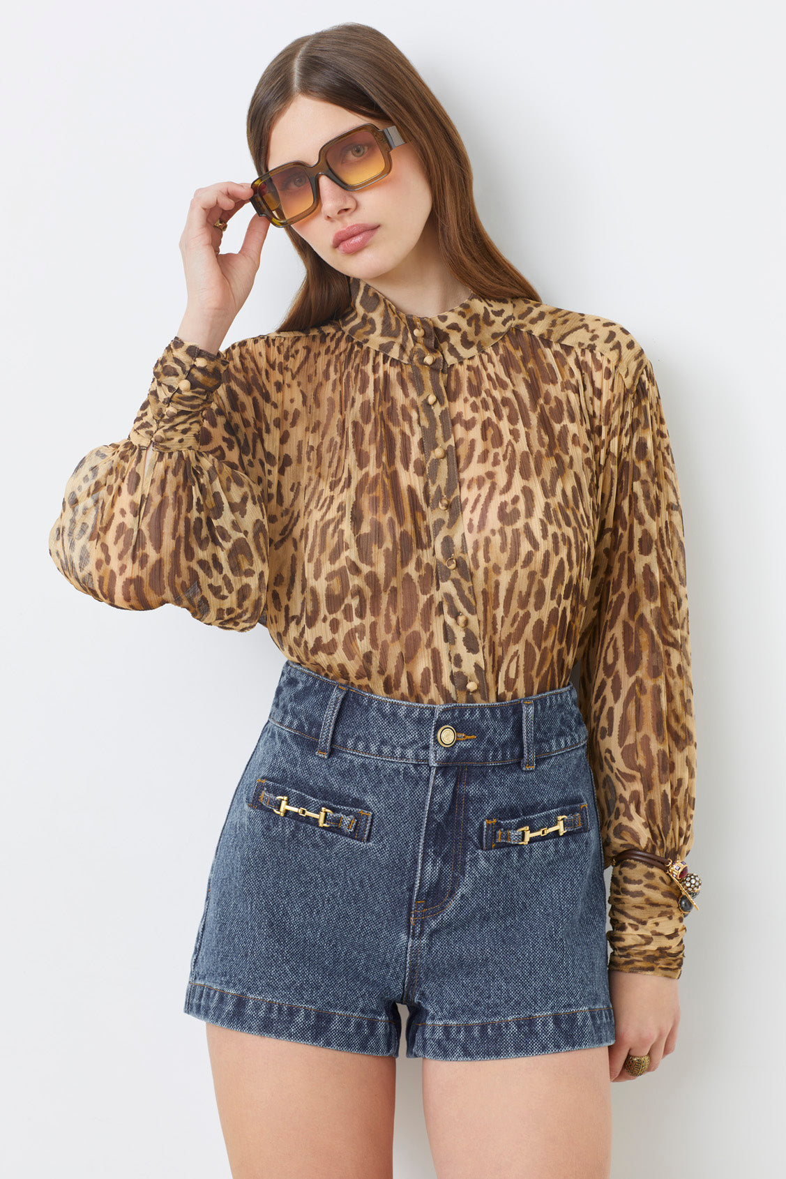 Suncoo Lux Leopard Print Chiffon Blouse