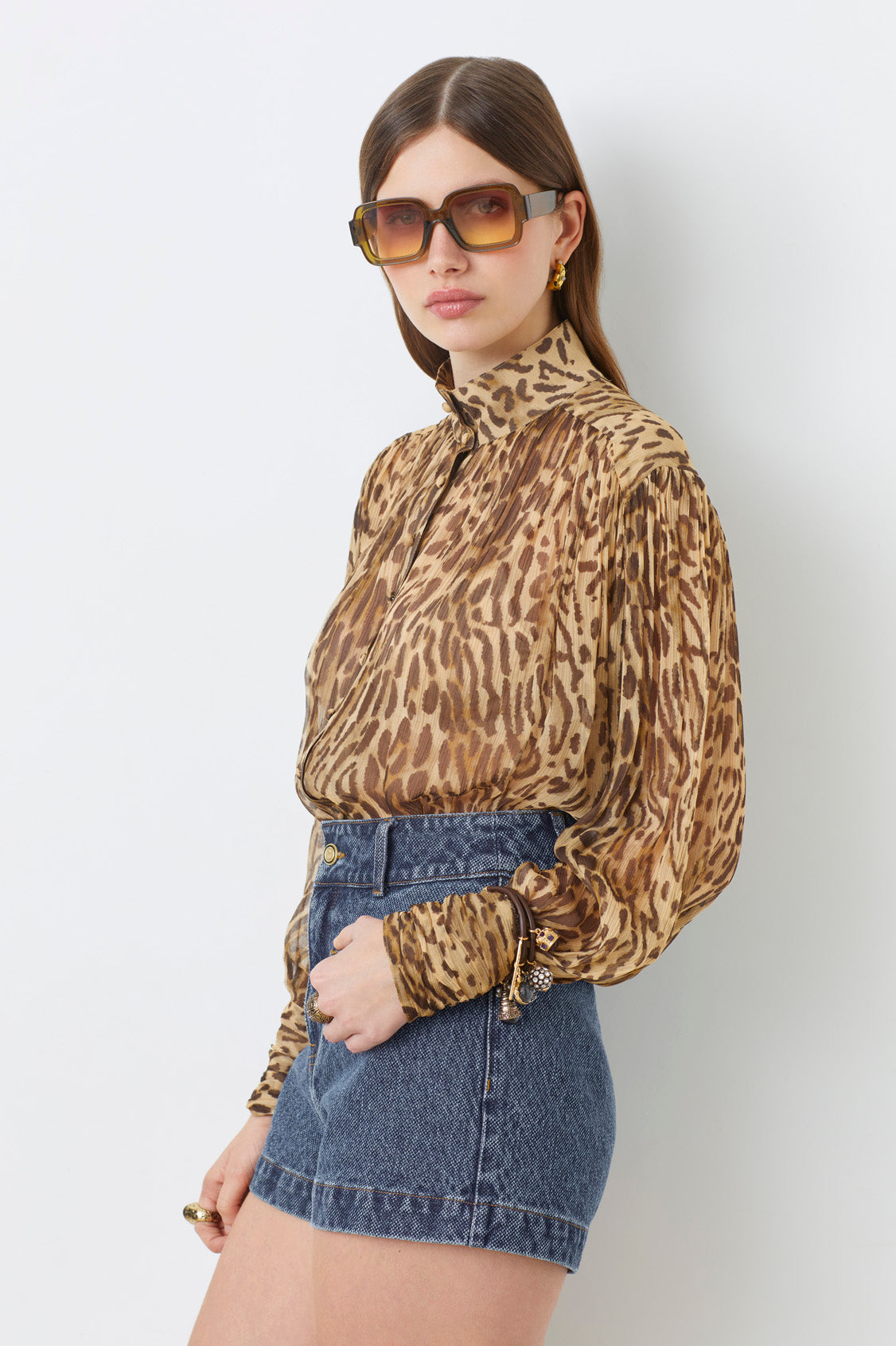 Suncoo Lux Leopard Print Chiffon Blouse