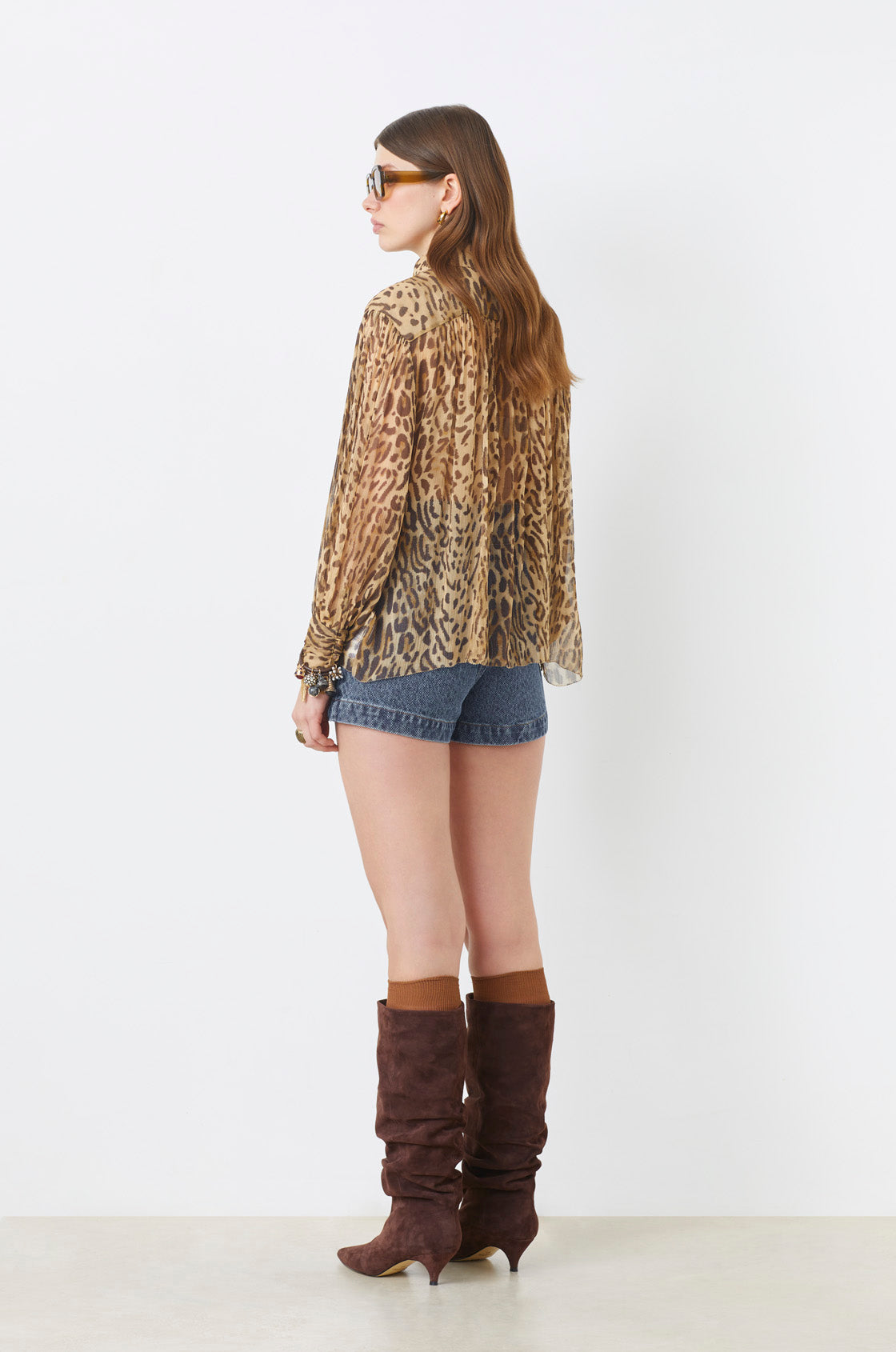 Suncoo Lux Leopard Print Chiffon Blouse