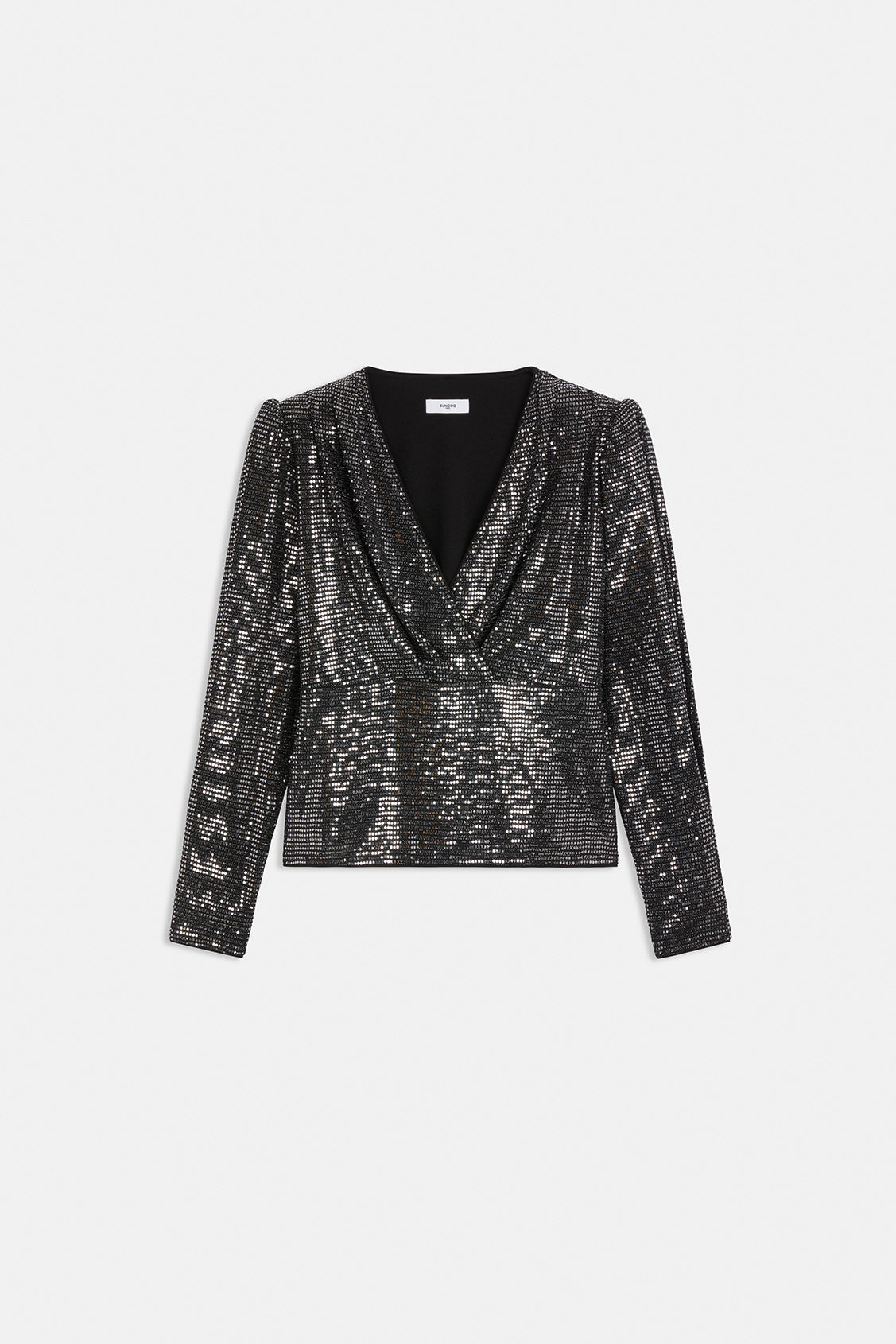 Suncoo Lorena Sequin Black Jersey Top