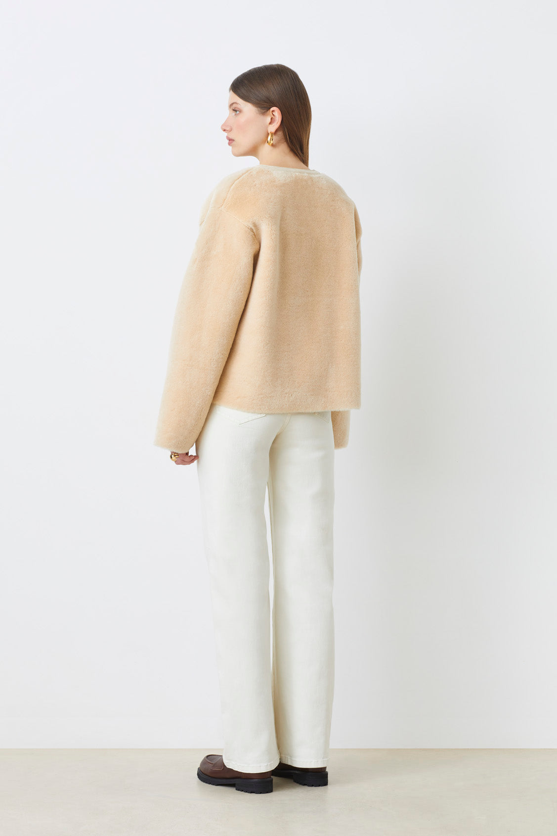 Suncoo Beige Faux Shearling Short Jacket