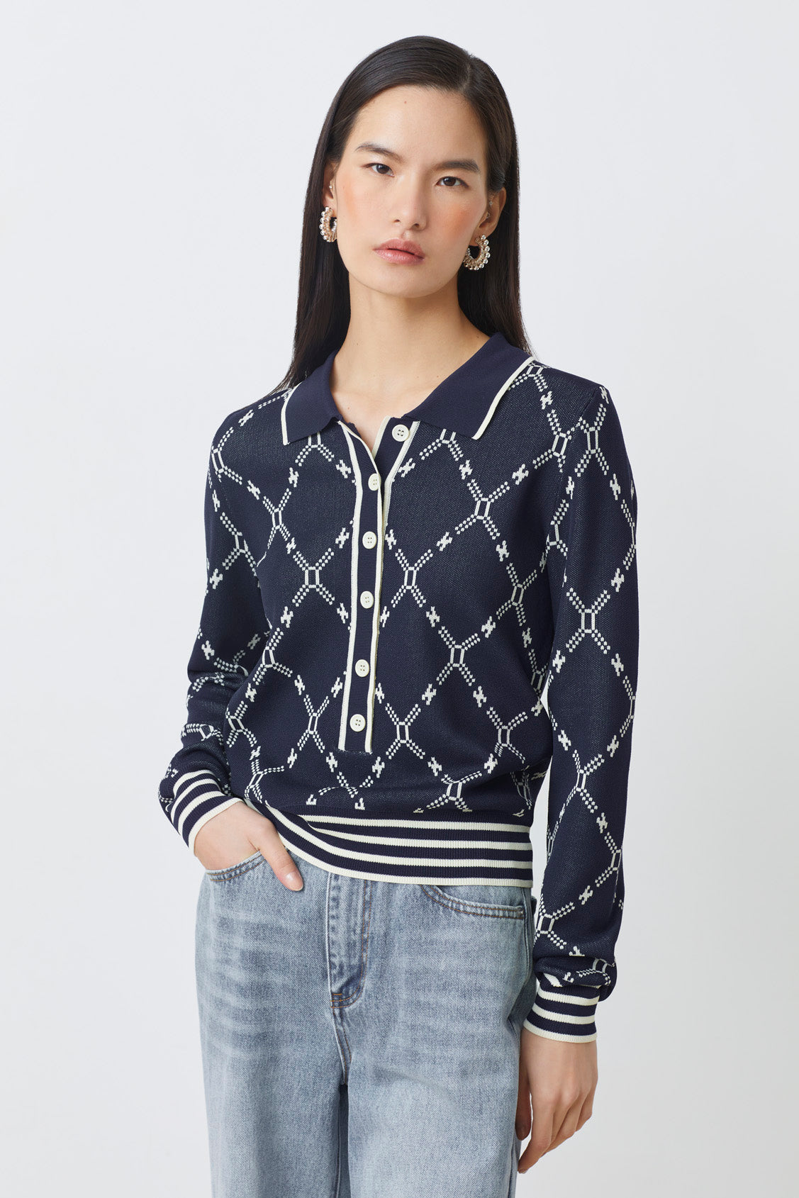 Suncoo Palmaros Navy Print Cardigan