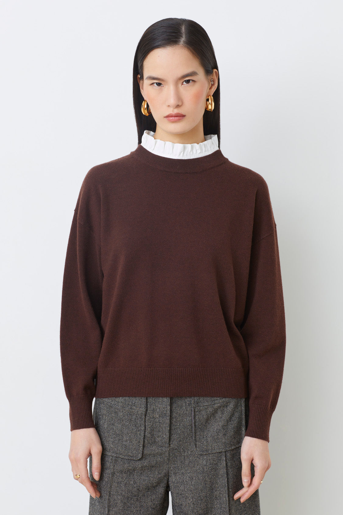 Suncoo Picola Knit in Prune with White Detachable White Collar