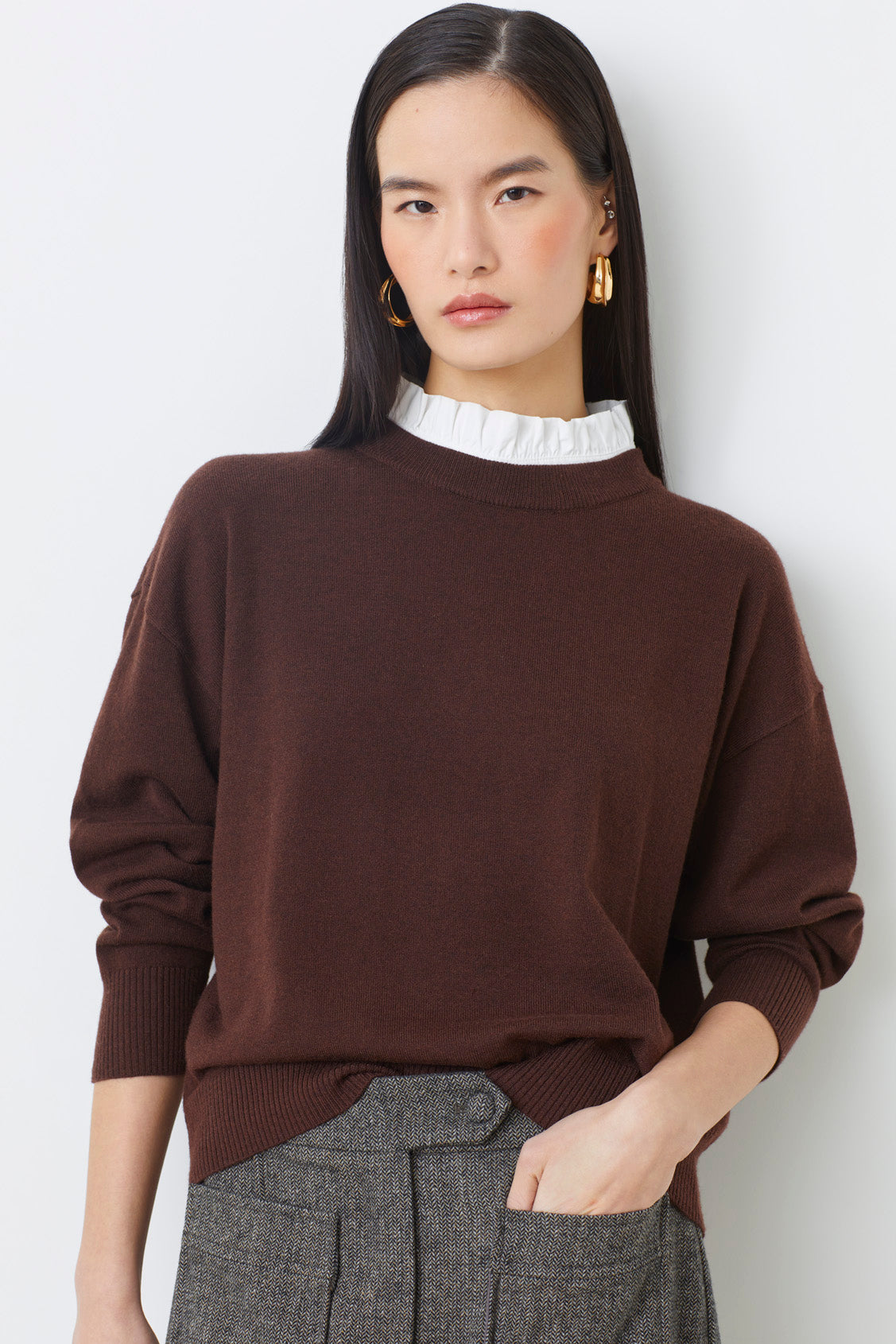 Suncoo Picola Knit in Prune with White Detachable White Collar