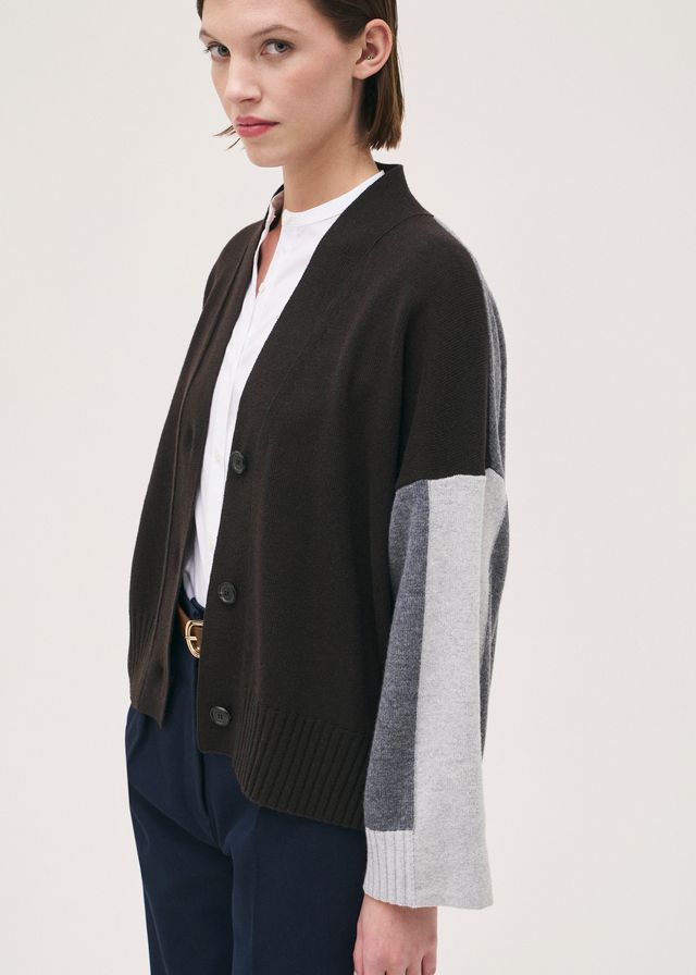 Rosso35 Brown and Grey Relaxed Cashmere Mix Cardigan