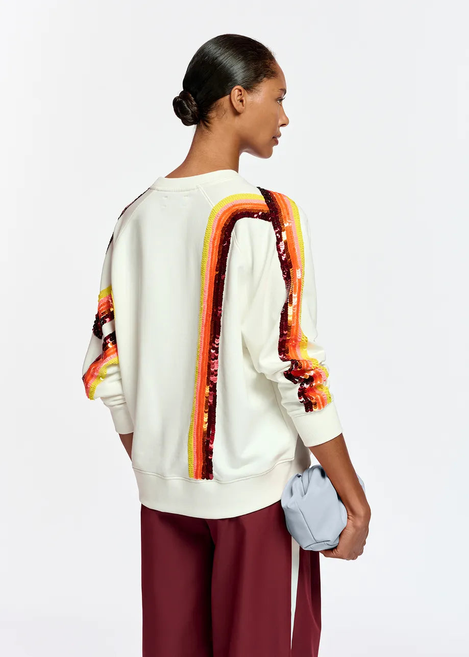 Off White Organic Cotton Sweatshirt With Sequin Embroideries