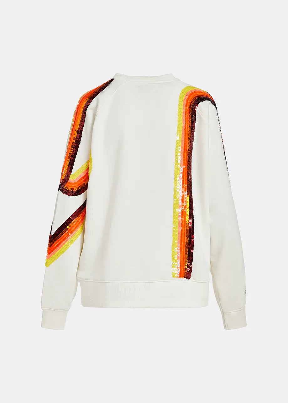 Off White Organic Cotton Sweatshirt With Sequin Embroideries