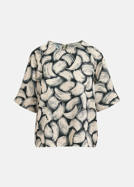 Black & Off White Abstract-Print Oversized Top