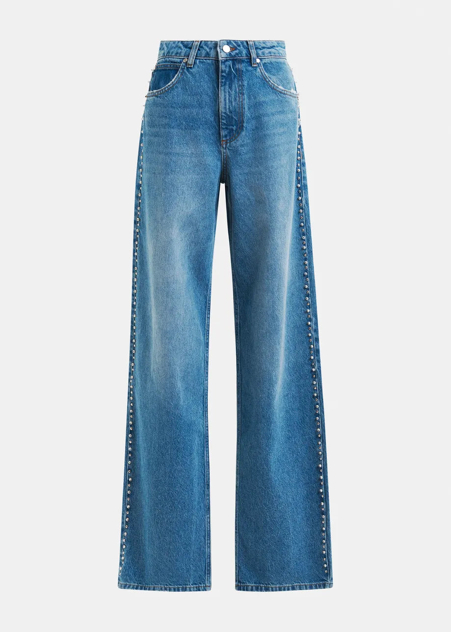 Essentiel Antwerp Blue Straight Jeans With Pearl Embellishments