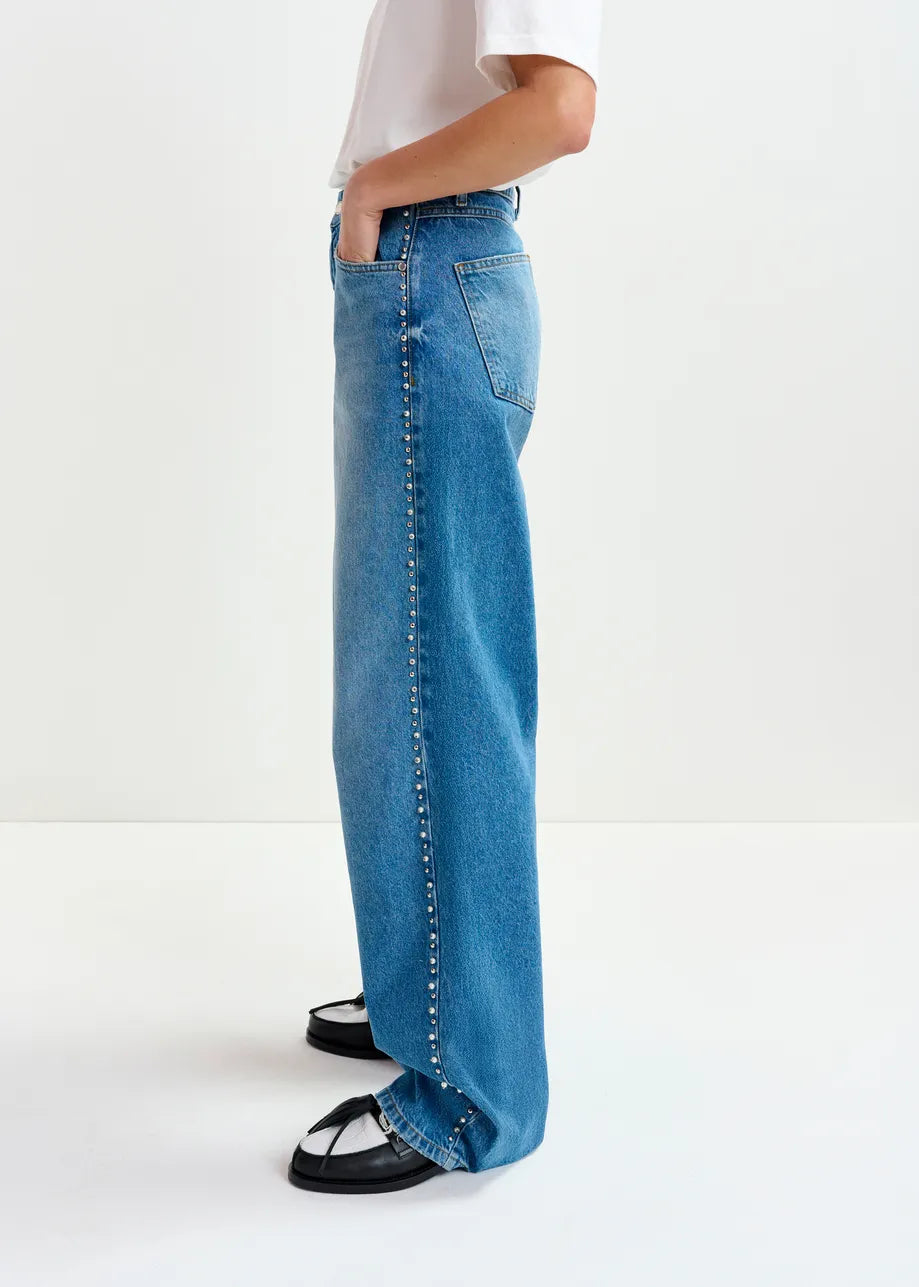 Essentiel Antwerp Blue Straight Jeans With Pearl Embellishments