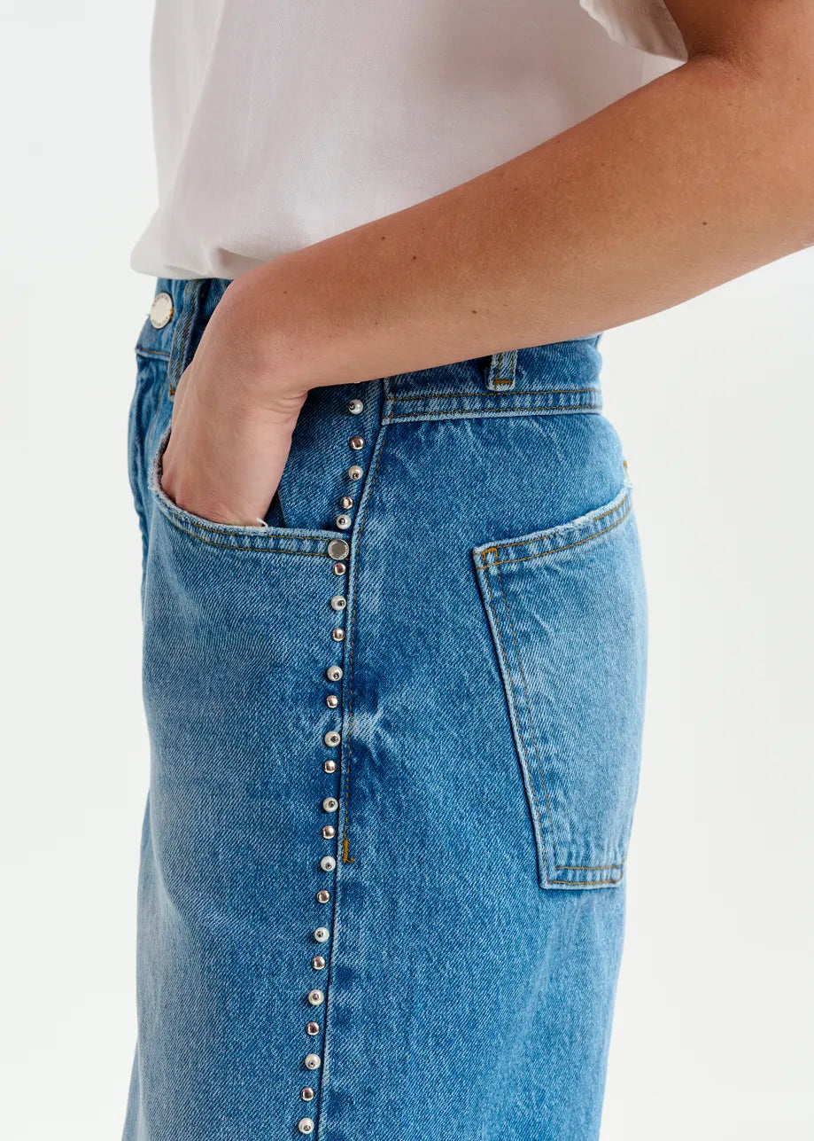 Essentiel Antwerp Blue Straight Jeans With Pearl Embellishments