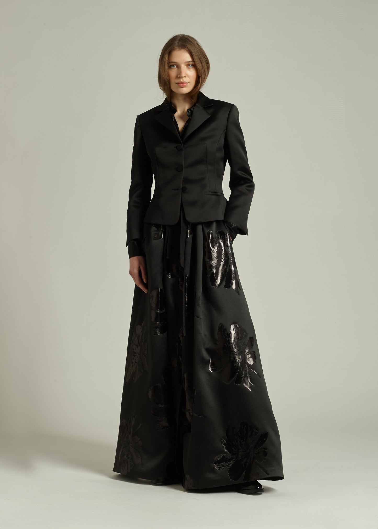 Sara Roka Black Satin Fitted Jacket
