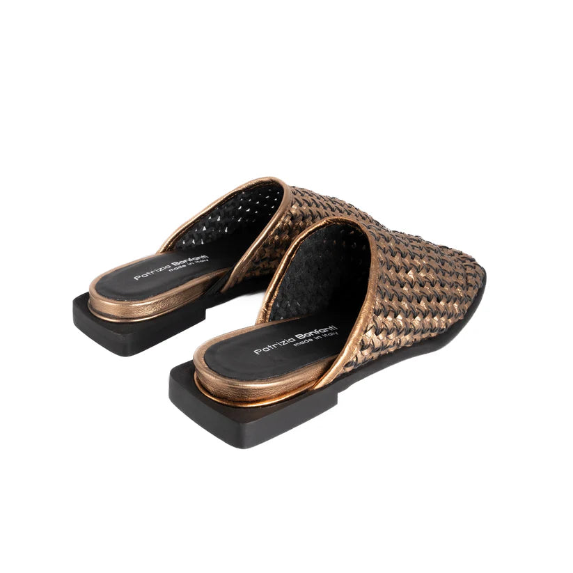 Patrizia Bonfanti Myra Sliders in Silk Nut Hand Woven Leather