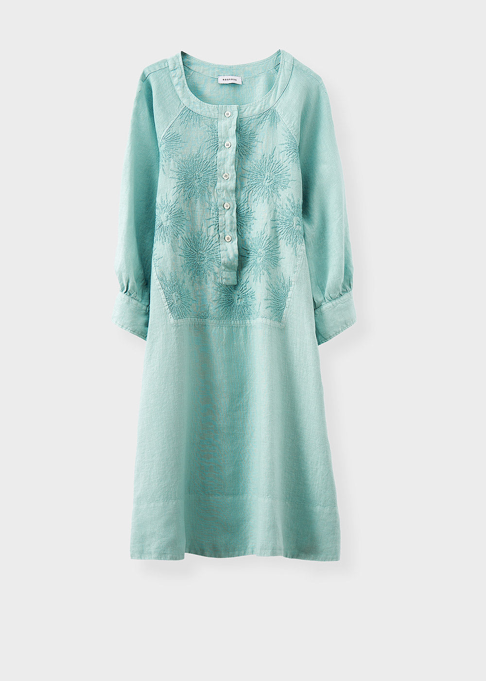 Aqua Embroidered Linen Relaxed Dress