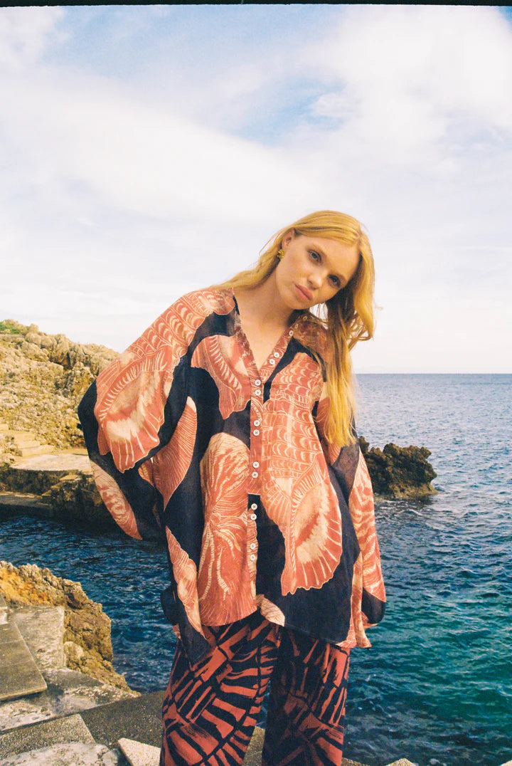 Moon And Mellow Linen Blouse Shell Rust