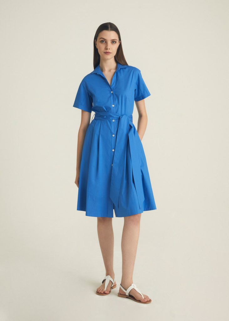 Lapis Blue Shirt Dress With Pockets And Belt